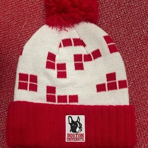 Woman’s Boston University Pom-Pom Beanie - Red and White